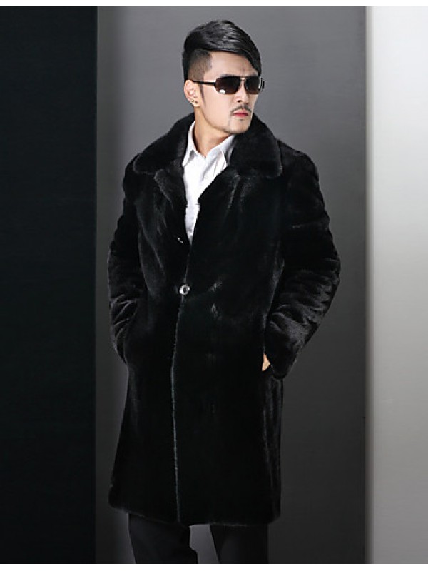 Men's Casual/Daily / Formal Vintage / Street chic Coat Solid Peaked Lapel Long Sleeve Winter Black Faux Fur Thick