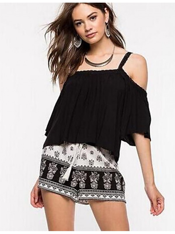 Women's Solid Backless Loose Off-The-Shoulder Fashion Lace Patchwork T-shirt,Strap Short Sleeve