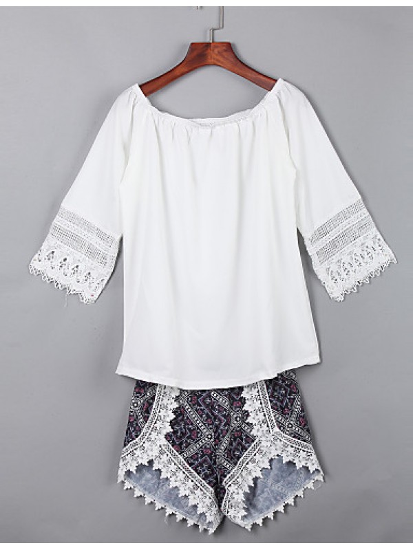 Women's Solid White Blouse , Off Shoulder Long Sleeve