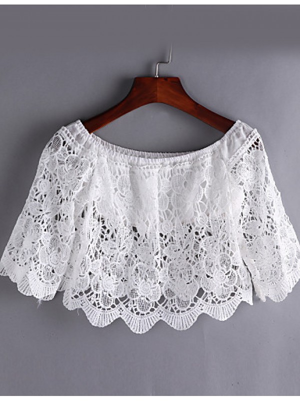 Women's Sexy/Beach Micro Elastic Short Sleeve Short Blouse (Lace)