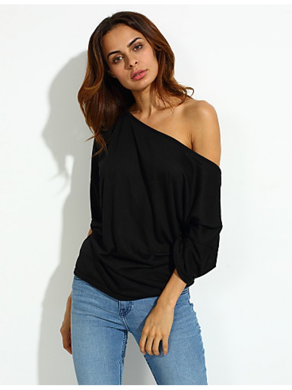 Women's Solid Sexy Loose Off Shoulder T-shirt,Boat Neck Short Sleeve