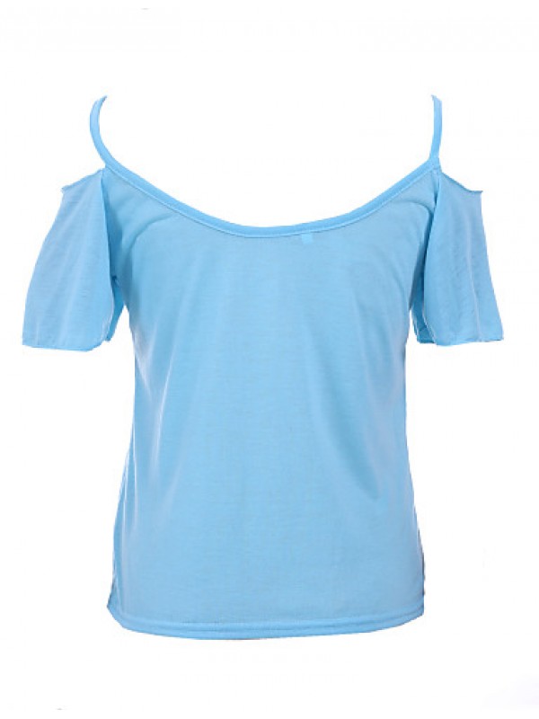 Women's Solid Off-The-Shoulder All Match Elegance Casual T-shirt,Strap Short Sleeve