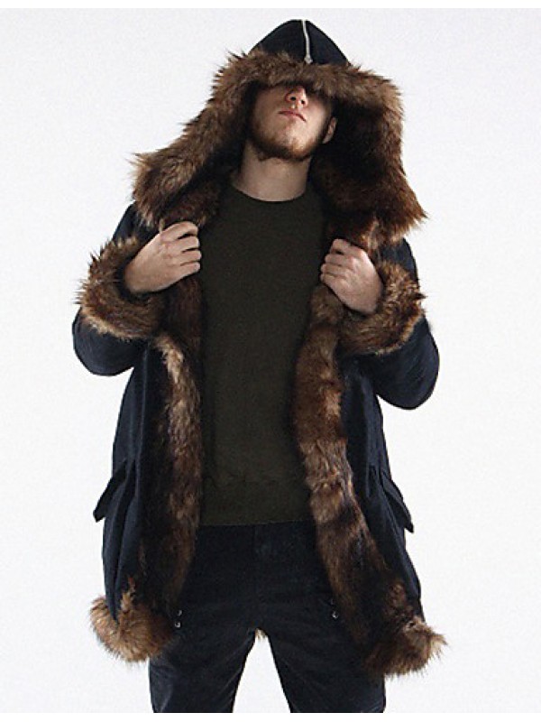 Men's Patchwork Plus Size CoatFaux Fur Long Sleeve-Black