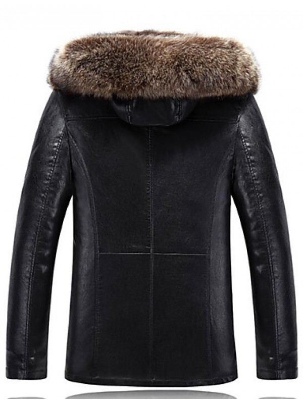 Men's Plus Size / Casual/Daily Simple Fur Coat,Solid Long Sleeve Black Lambskin