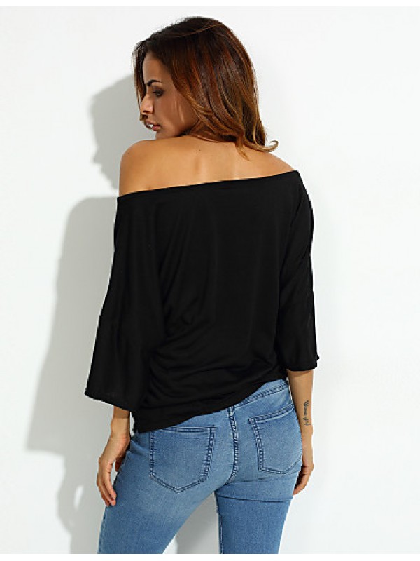 Women's Solid Sexy Loose Off Shoulder T-shirt,Boat Neck Short Sleeve