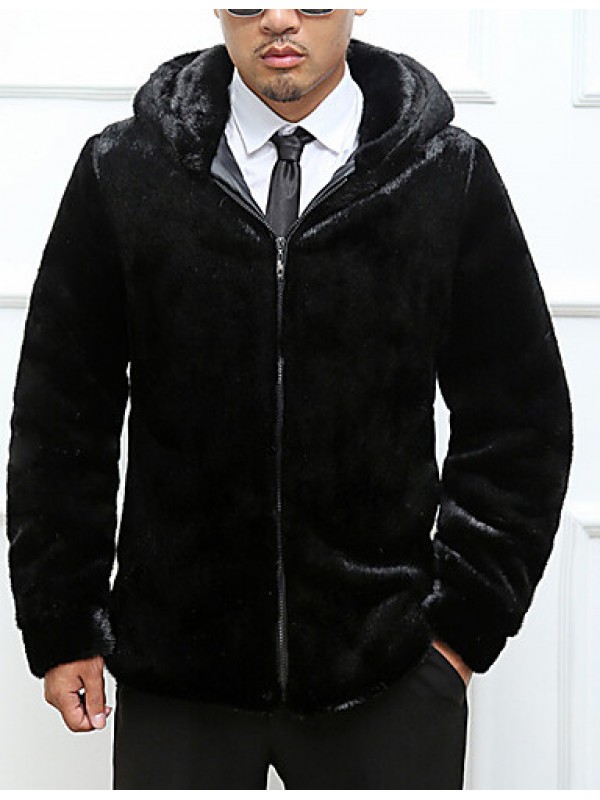 Men's Special Occasion / Plus Size / Casual/Daily Street chic / Punk & Gothic / Tops Fur CoatSolid Shirt Collar Long Sleeve Winter BlackFuax