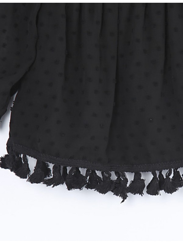 Women's Sexy Summer Blouse,Polka Dot Strapless Short Sleeve Black Others Opaque