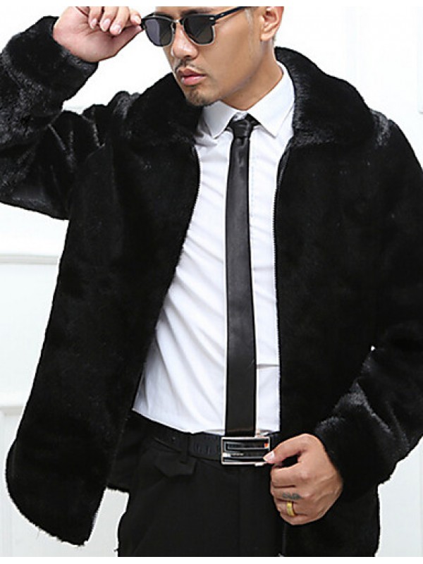 Men's Special Occasion / Plus Size / Casual/Daily Street chic / Punk & Gothic / Tops Fur CoatSolid Shirt Collar Long Sleeve Winter BlackFuax