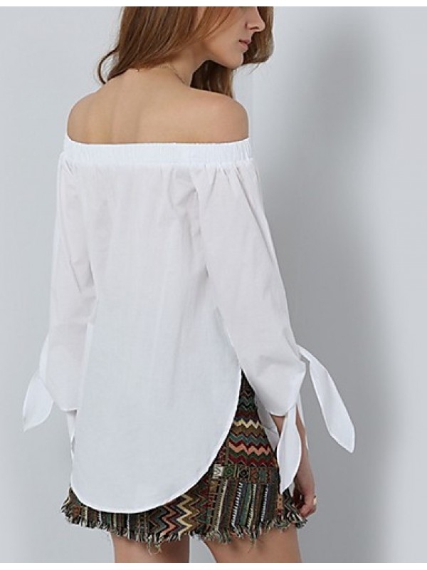 Women Sexy Slash Neck Off Shoulder Strapless Long Sleeve Bowknot Blouse Top Casual Loose Shirt