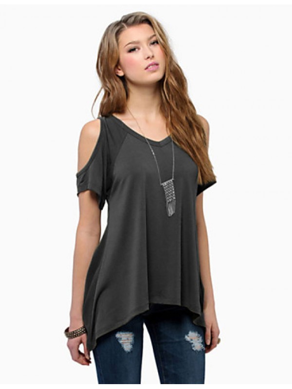 Women's Sexy Off Shoulder Fishtail hem T-shirt (Cotton)