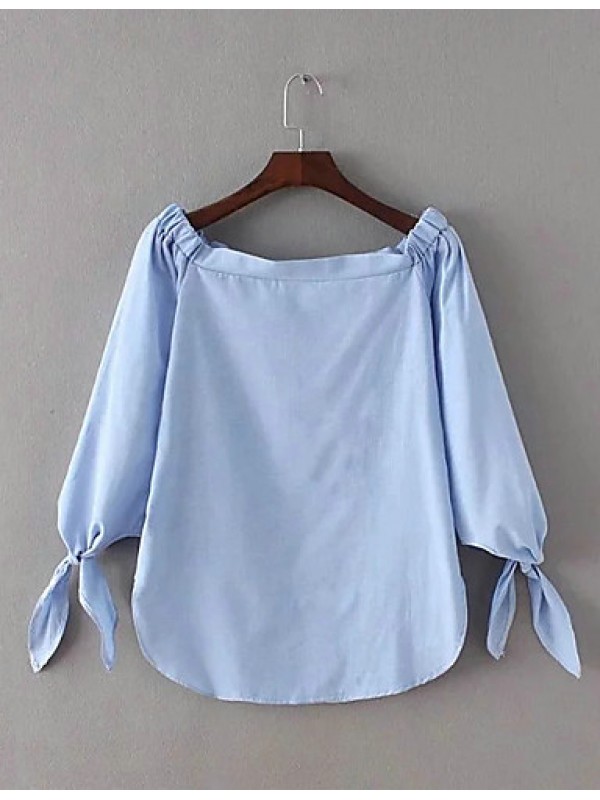 Women Sexy Slash Neck Off Shoulder Strapless Long Sleeve Bowknot Blouse Top Casual Loose Shirt