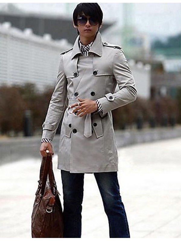 Men's Solid Casual Trench coat,Others Long Sleeve-Black / Yellow / Gray