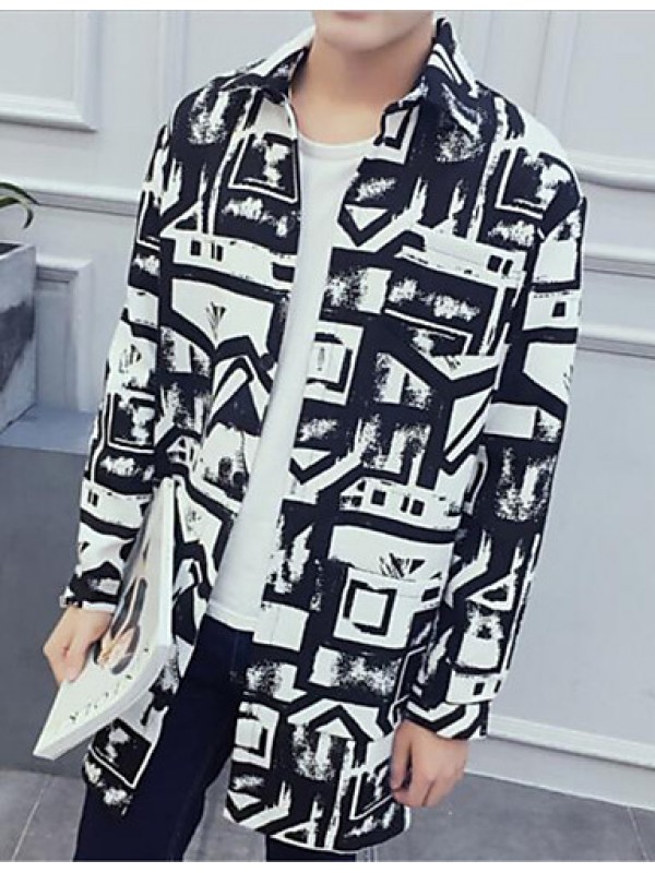 Men's Lapel Print Casual Trench Coat