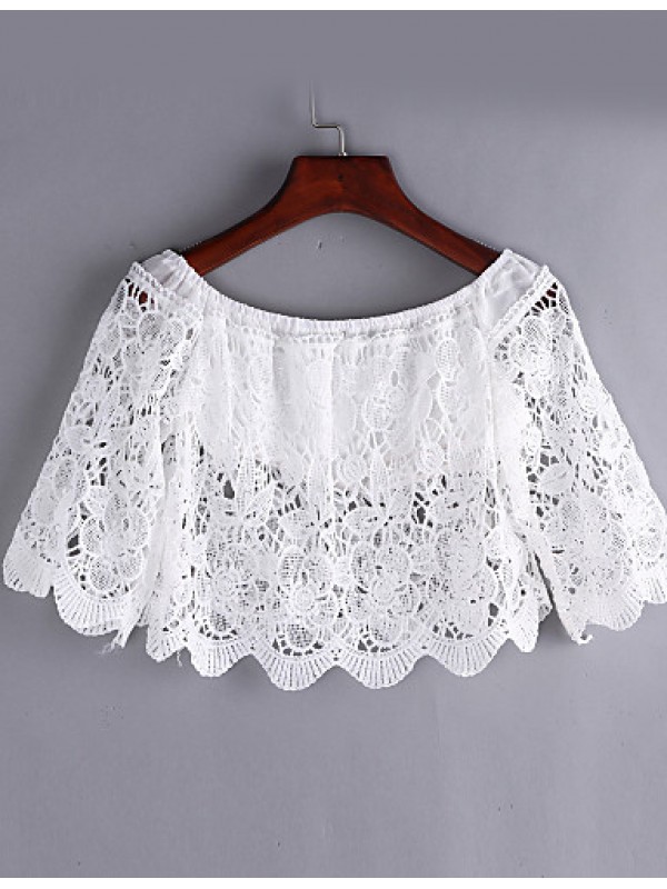 Women's Sexy/Beach Micro Elastic Short Sleeve Short Blouse (Lace)