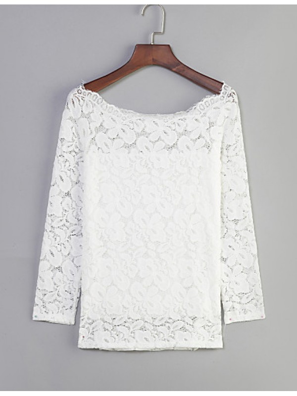 Women's Vogue Lace Bateau Long Sleeve Hollow Out Lace T-shirt