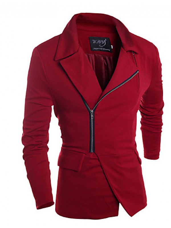 Men's Solid Casual Trench coat,Others Long Sleeve-Black / Red / Gray