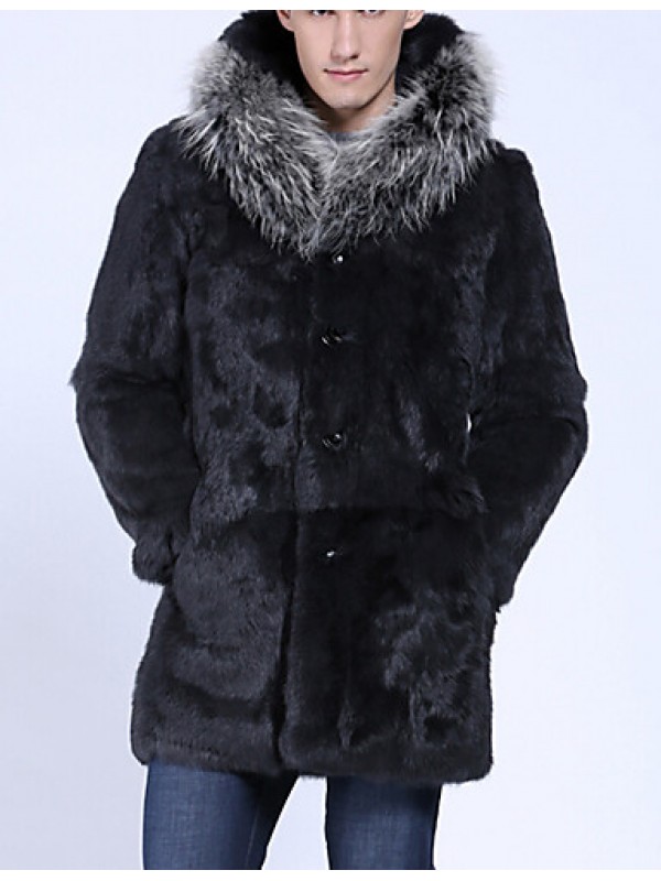 Men's Special Occasion / Plus Size / Casual/Daily Street chic / Punk & Gothic / Tops Fur Coat,Solid Shirt Collar Long Sleeve Winter Black