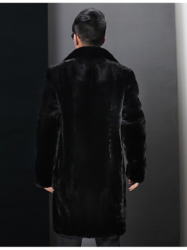 Men's Casual/Daily / Formal Vintage / Street chic Coat Solid Peaked Lapel Long Sleeve Winter Black Faux Fur Thick