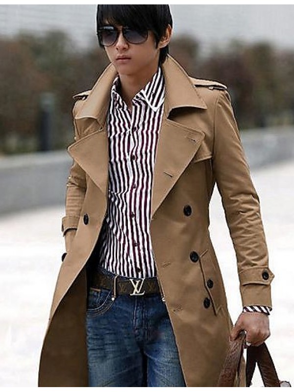 Men's Solid Casual Trench coat,Others Long Sleeve-Black / Yellow / Gray