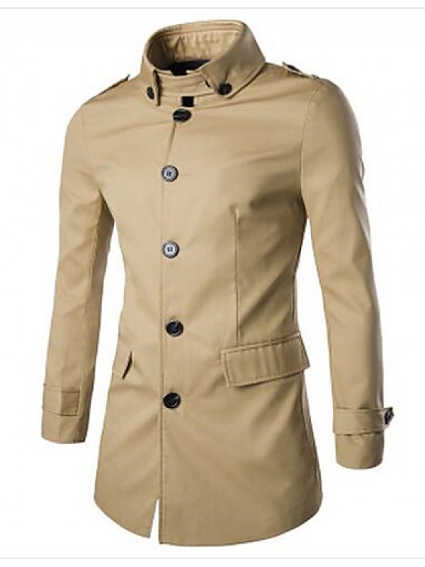 Men's Long Sleeve Regular Trench coat , Cotton Pure