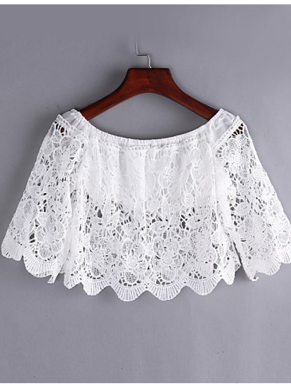 Women's Sexy/Beach Micro Elastic Short Sleeve Short Blouse (Lace)