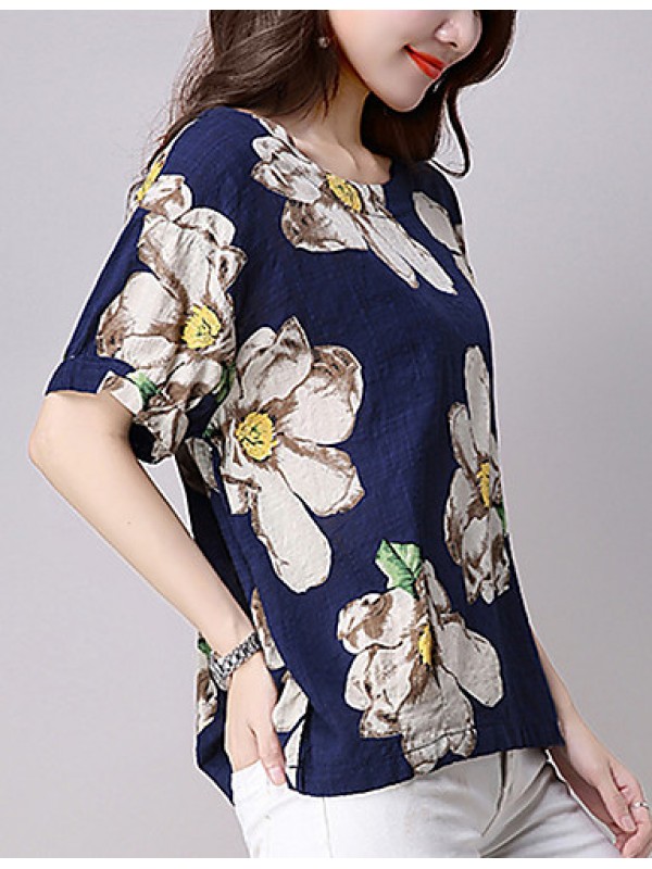 Women's Going out / Casual/Daily Street chic Spring / Summer T-shirt,Print Round Neck Short Sleeve