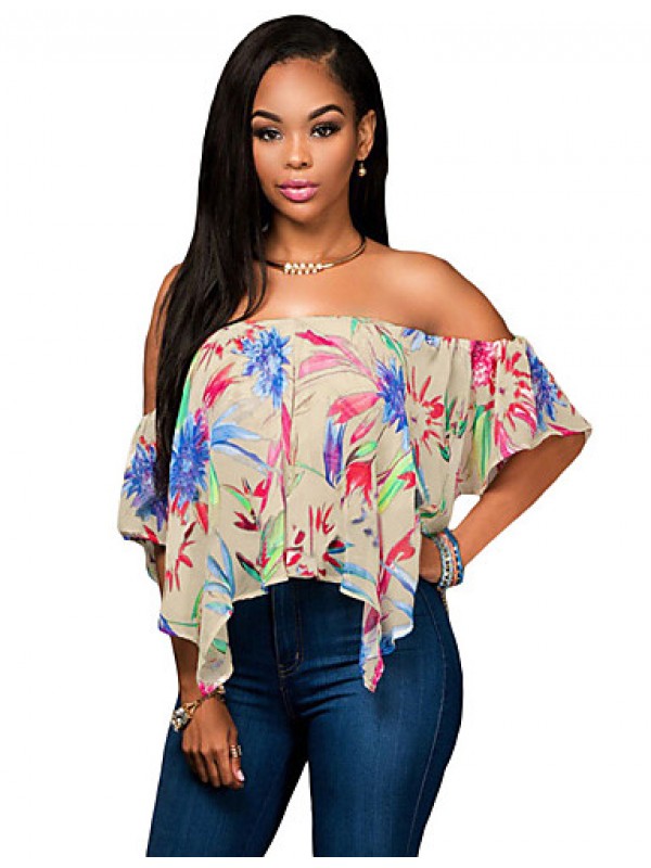 Women's Multicolor Print Off Shoulder Apricot Crop Top