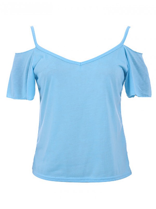 Women's Solid Off-The-Shoulder All Match Elegance Casual T-shirt,Strap Short Sleeve