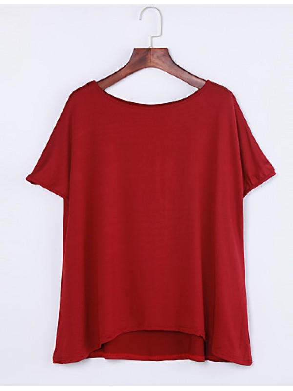 Women's Fall T-shirt,Solid Off Shoulder Short Sleeve Red / White / Black / Gray Linen Opaque