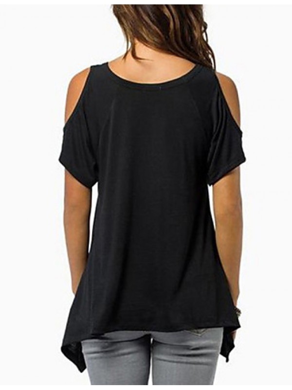 Women's Sexy Off Shoulder Fishtail hem T-shirt (Cotton)