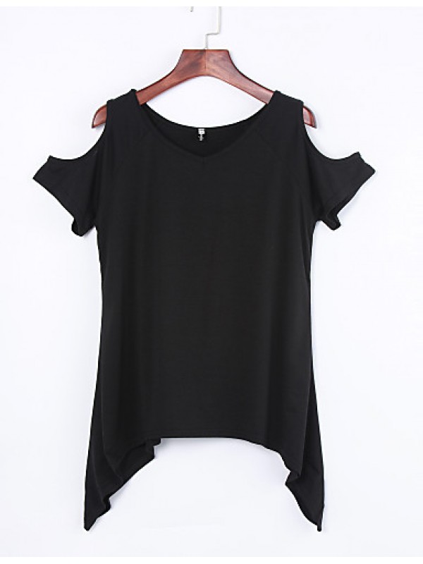 Women's Sexy Off Shoulder Fishtail hem T-shirt (Cotton)