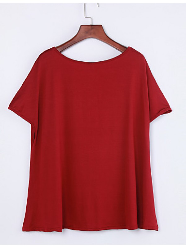 Women's Fall T-shirt,Solid Off Shoulder Short Sleeve Red / White / Black / Gray Linen Opaque