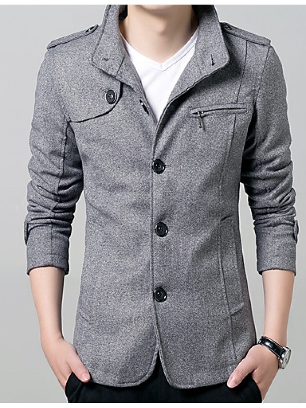 Men's Solid Casual / Work / Formal / Sport / Plus Sizes Trench coat,Cotton / Polyester Long