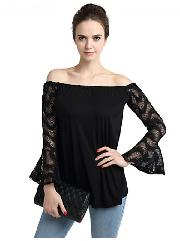 Women's Sexy Cut Out Black Lace T-shirt