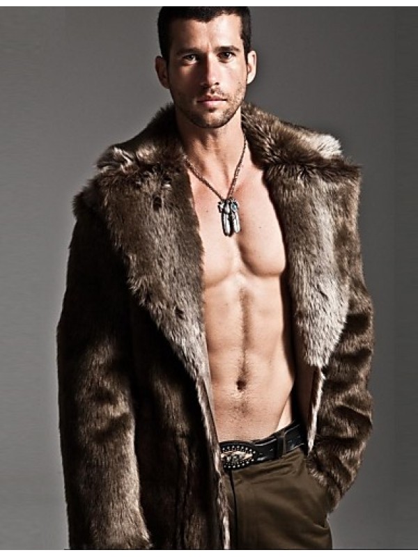 Men's Fashion Fur Mink Colar Pure Color Imitation Fur Warm Long Coat