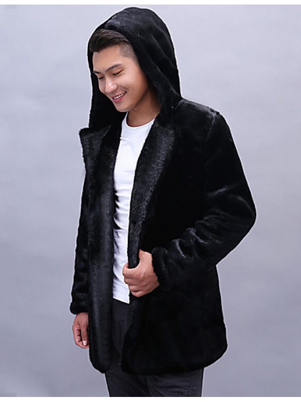 Men's Special Occasion / Plus Size / Casual/Daily Street chic / Punk & Gothic / Tops Fur CoatSolid Shirt Collar Long Sleeve Winter BlackFuax