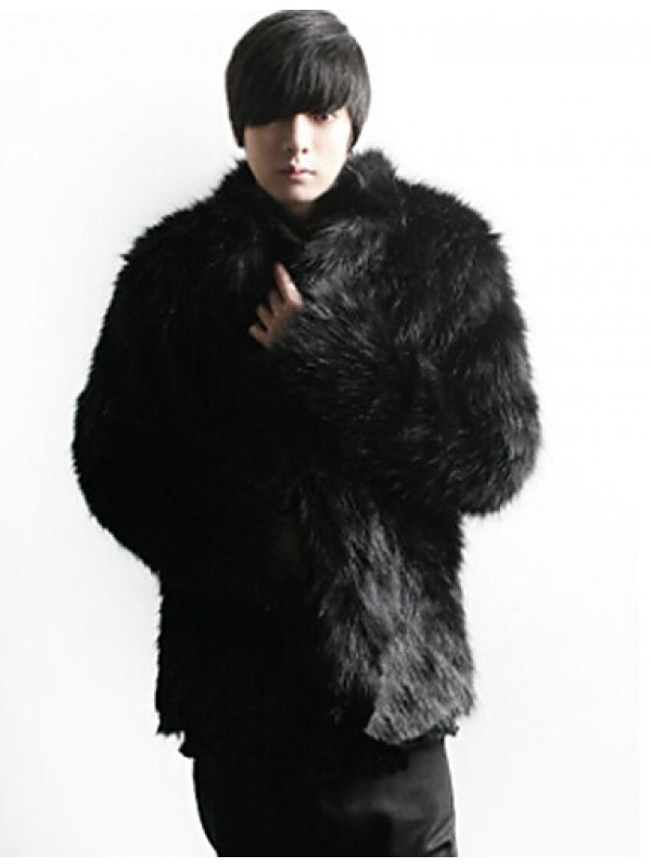 Men's Special Occasion / Plus Size / Casual/Daily Street chic / Punk & Gothic / Tops Fur Coat,Solid Shirt Collar Long Sleeve Winter Black