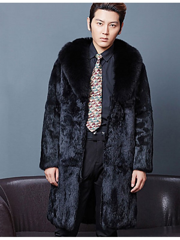 Men's Special Occasion / Plus Size / Casual/Daily Street chic / Punk & Gothic / Tops Fur Coat,Solid Shirt Collar Long Sleeve Winter Black