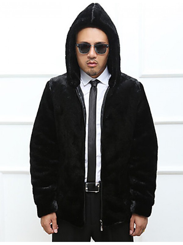 Men's Special Occasion / Plus Size / Casual/Daily Street chic / Punk & Gothic / Tops Fur CoatSolid Shirt Collar Long Sleeve Winter BlackFuax