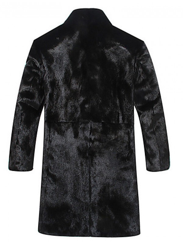 Men's Special Occasion / Plus Size / Casual/Daily Street chic / Punk & Gothic / Tops Fur Coat,Solid Shirt Collar Long Sleeve Winter Black