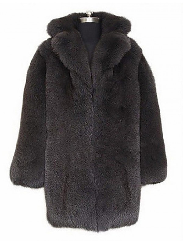 Men's Plus Size Street chic Fur Coat,Solid Shirt Collar Long Sleeve Winter Gray Faux Fur Thick