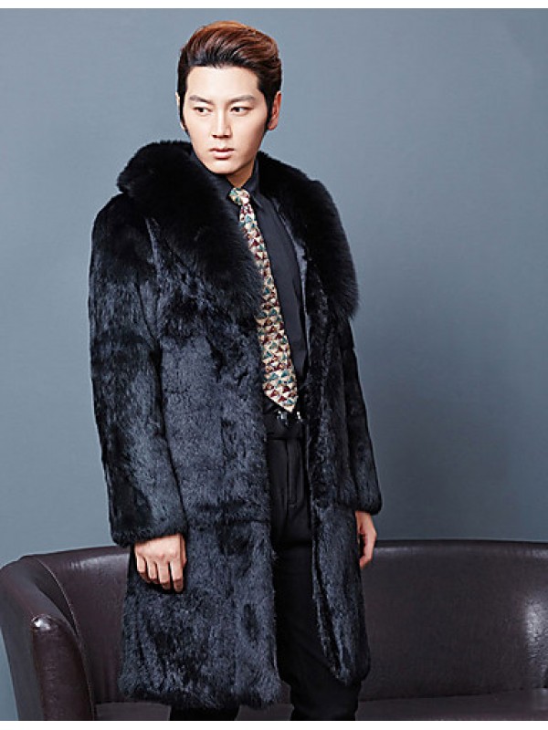 Men's Special Occasion / Plus Size / Casual/Daily Street chic / Punk & Gothic / Tops Fur Coat,Solid Shirt Collar Long Sleeve Winter Black