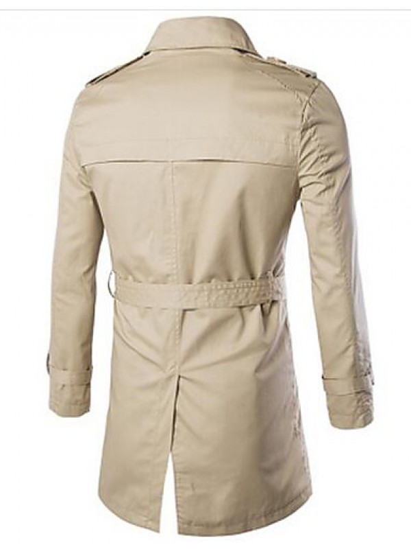 Men's Long Sleeve Regular Trench coat , Cotton Pure