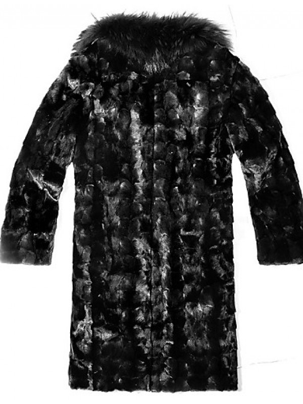 Men's Special Occasion / Plus Size / Casual/Daily Street chic / Punk & Gothic / Tops Fur Coat,Solid Shirt Collar Long Sleeve Winter Black