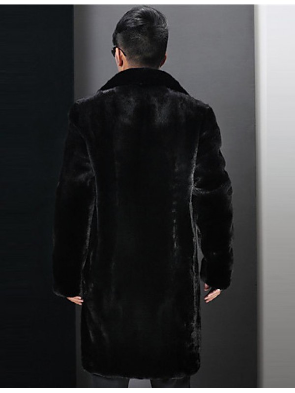 Men's Plus Size Street chic Fur Coat,Solid Shirt Collar Long Sleeve Winter Black Goatskin Thick