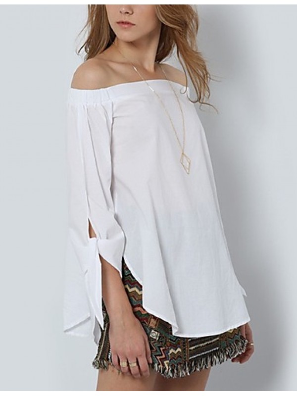 Women Sexy Slash Neck Off Shoulder Strapless Long Sleeve Bowknot Blouse Top Casual Loose Shirt