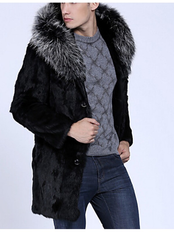 Men's Special Occasion / Plus Size / Casual/Daily Street chic / Punk & Gothic / Tops Fur Coat,Solid Shirt Collar Long Sleeve Winter Black