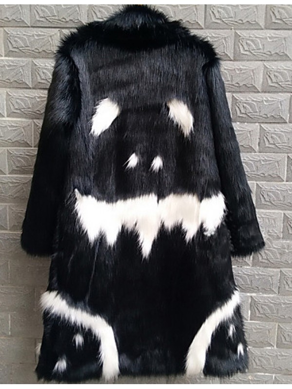 Men's Special Occasion / Plus Size / Casual/Daily Street chic / Punk & Gothic / Tops Fur Coat,Solid Shirt Collar Long Sleeve Winter Black