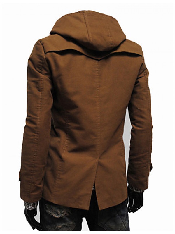 Men's Solid Casual Trench coat,Cotton Blend Long Sleeve-Black / Brown / Yellow / Tan