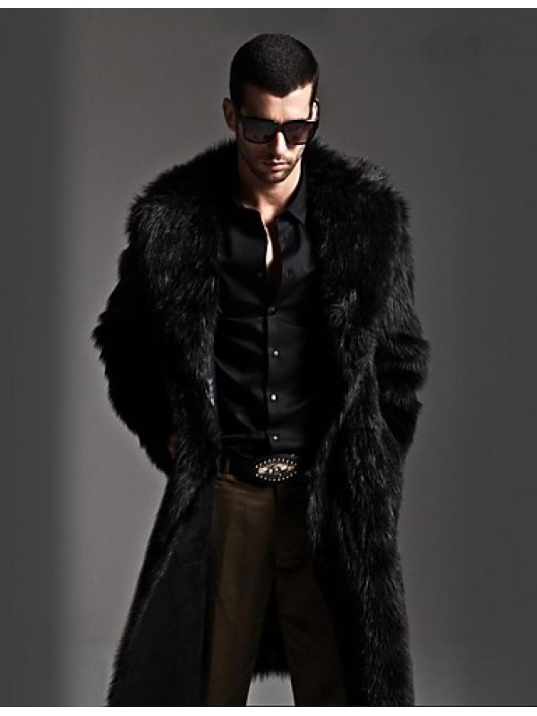 Men's Fashion Fur Mink Colar Pure Color Imitation Fur Warm Long Coat